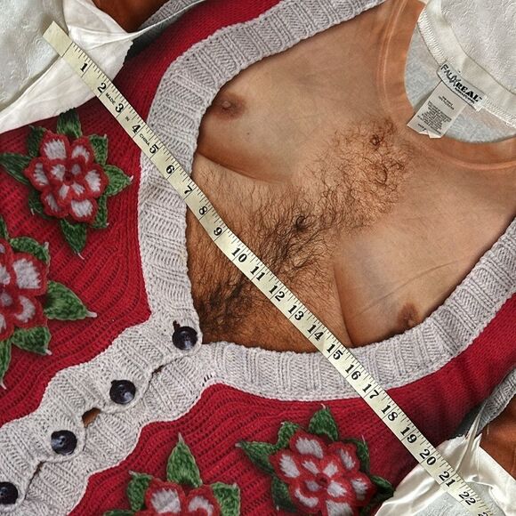 Faux Real Mans Hairy Chest In Ugly Christmas Sweater Vest T shirt Size Medium - Picture 5 of 9